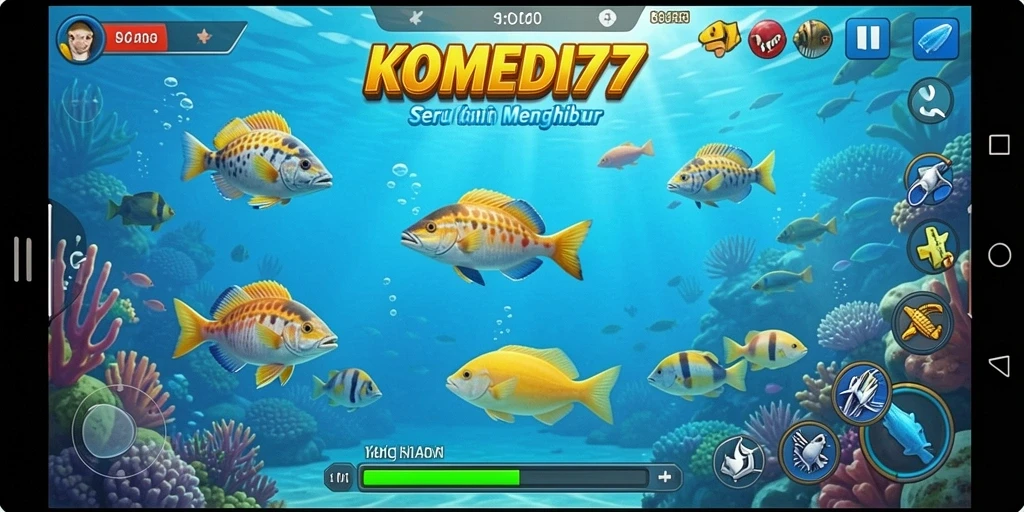 Tampilan gameplay KOMEDI77 yang menarik saat menembak ikan.